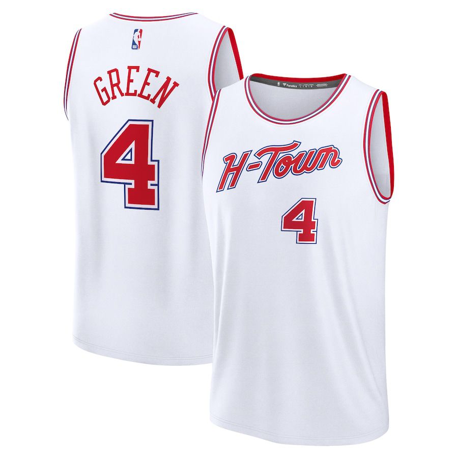 Men Houston Rockets 4 Jalen Green Fanatics Branded White City Edition 2023-24 Fast Break NBA Jersey